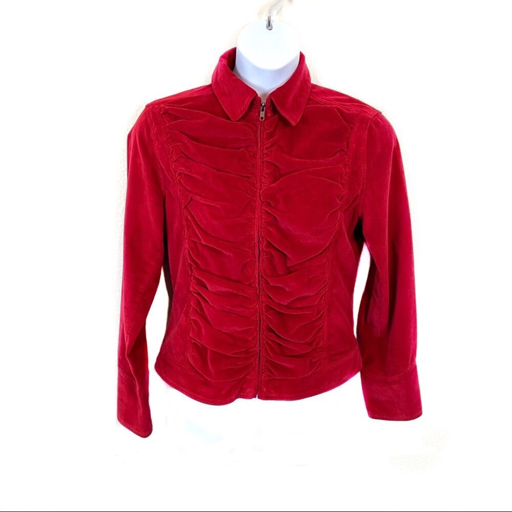 Newport News Velvet Jacket Women XL Ruched Front Military Sleeve y2K All the Way